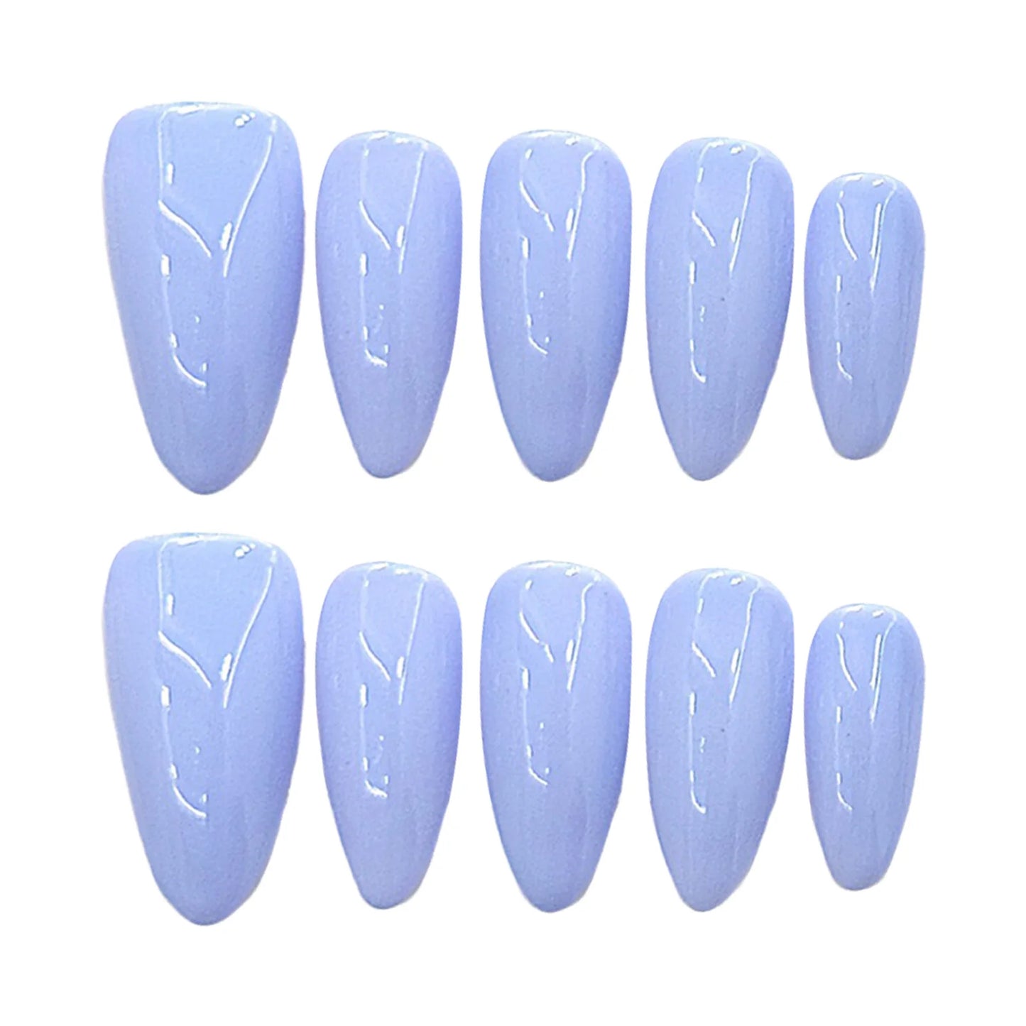 Set of light blue nail polish strips on a white background