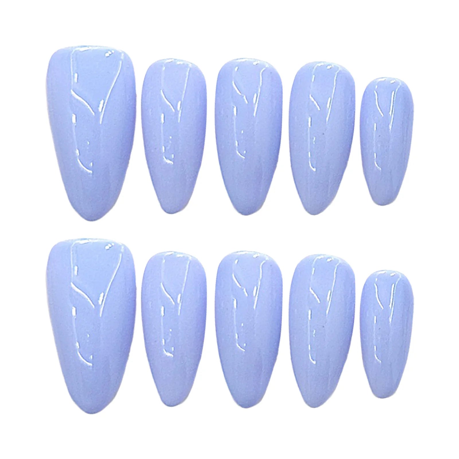 Set of light blue nail polish strips on a white background