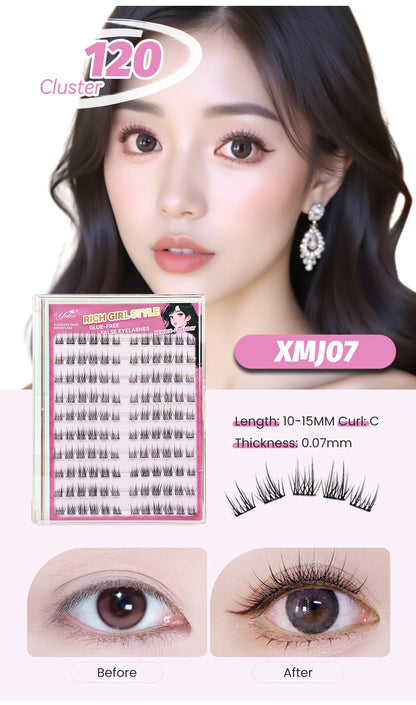 Yelix Self Adhesive Korean Manga Style Cluster Lashes 10 Row Natural Soft