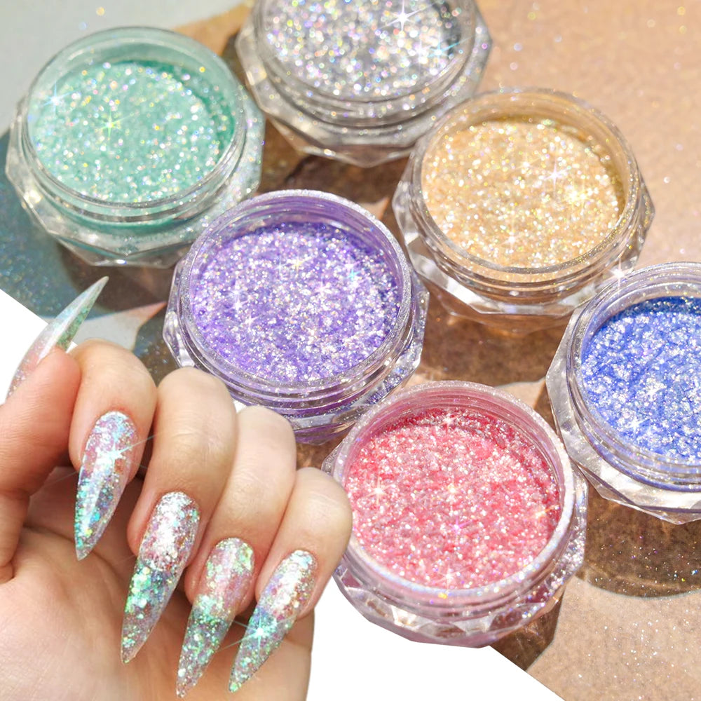 6 Color Opal Neon Iridescent Mirror Nail Glitter Powder Set
