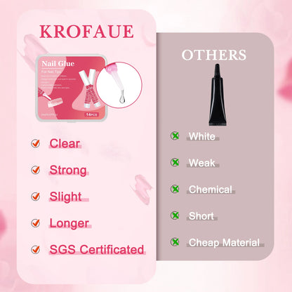 KROFAUE nail glue packaging with comparison to 'Others' on a pink background