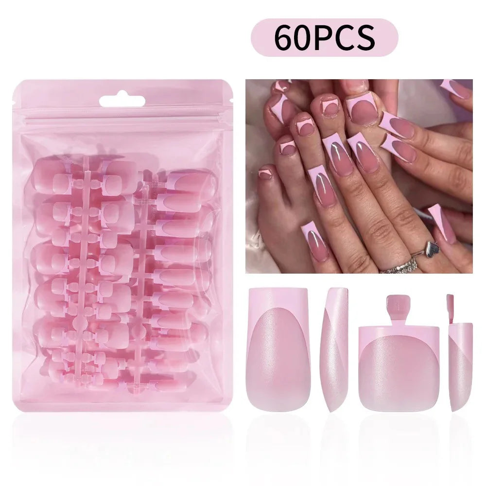 60 Piece Short French Tip Press On Toenails Multicolor Set