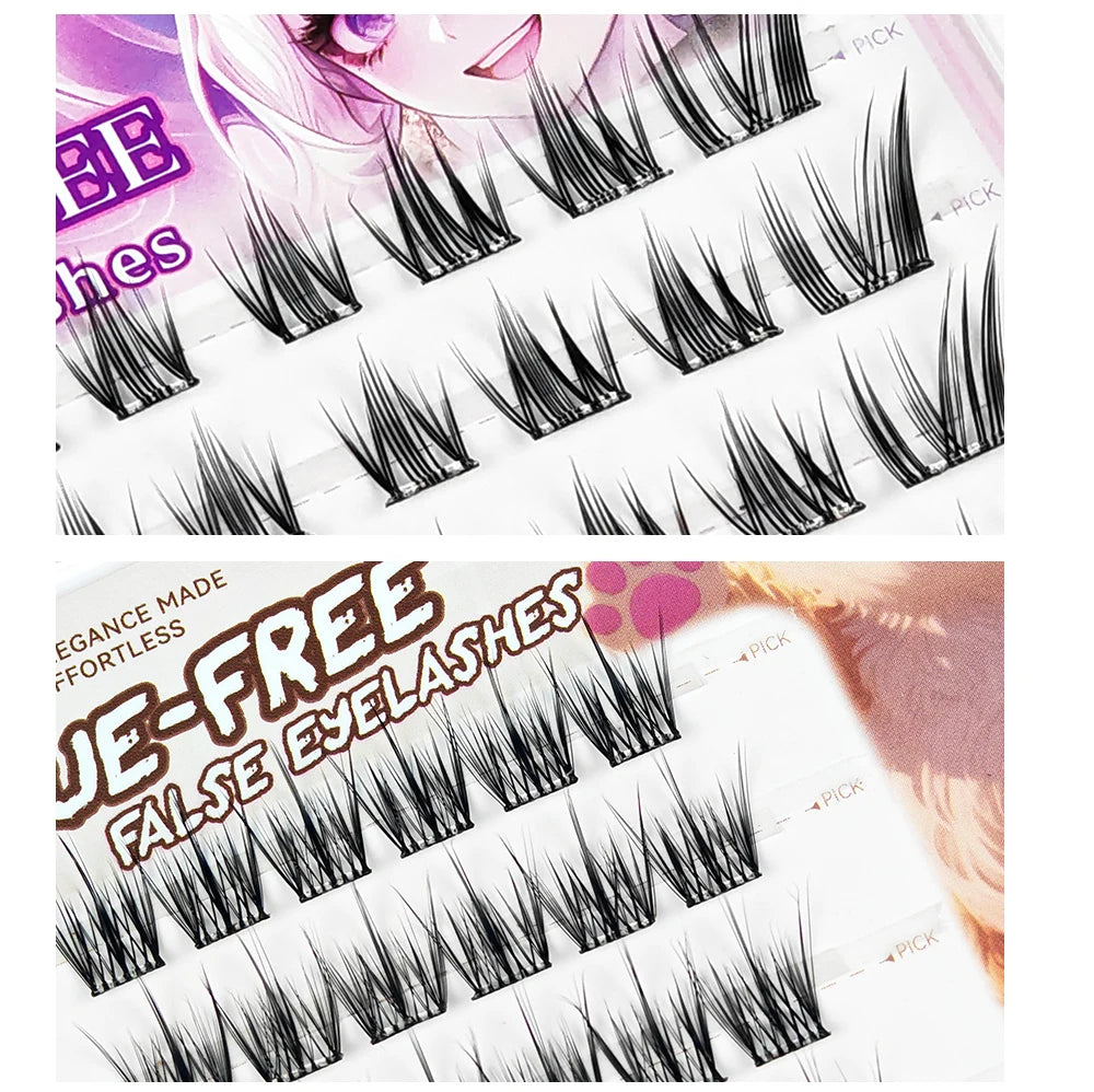 Yelix Self Adhesive Korean Manga Style Cluster Lashes 10 Row Natural Soft