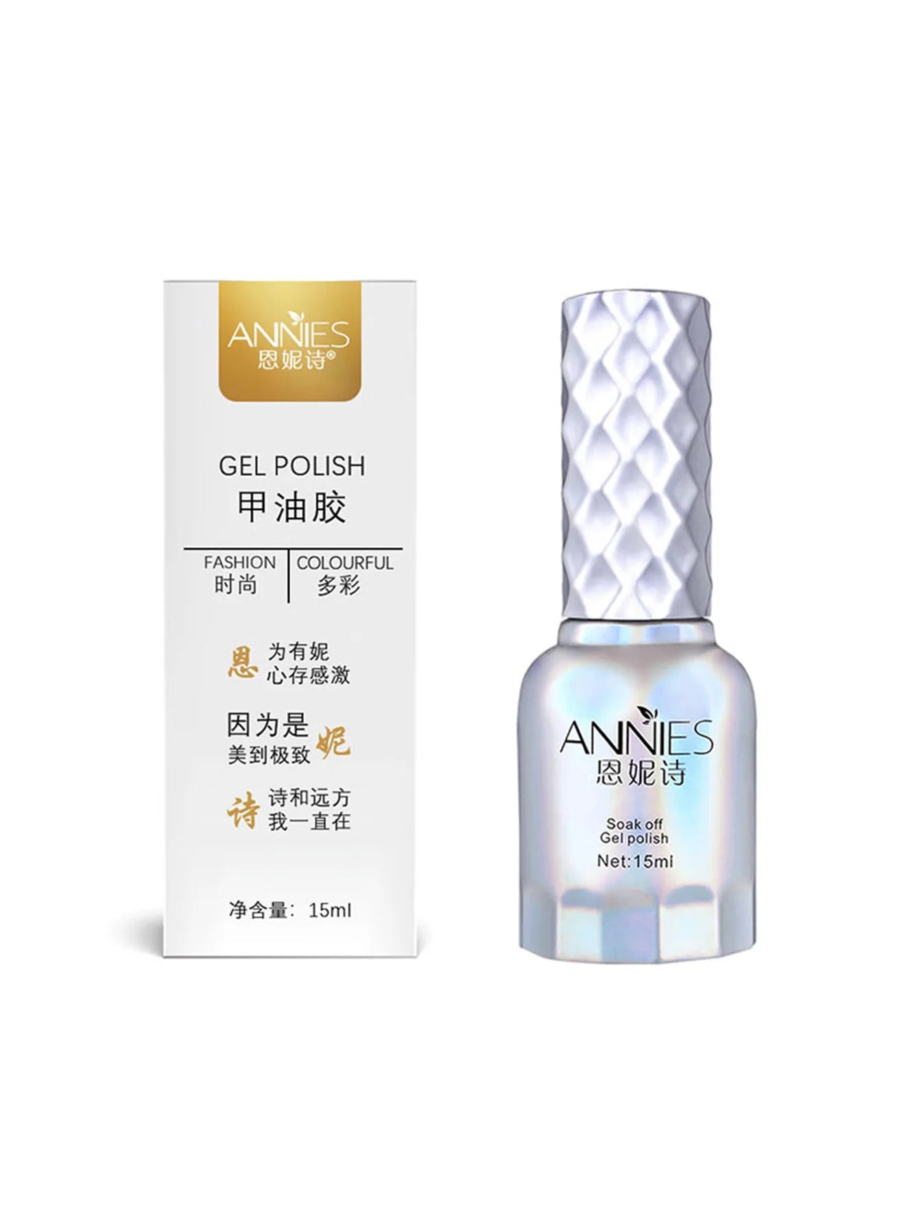 Annie's gel polish bottle and packaging on a white background