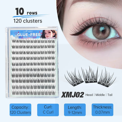 Yelix Self Adhesive Korean Manga Style Cluster Lashes 10 Row Natural Soft