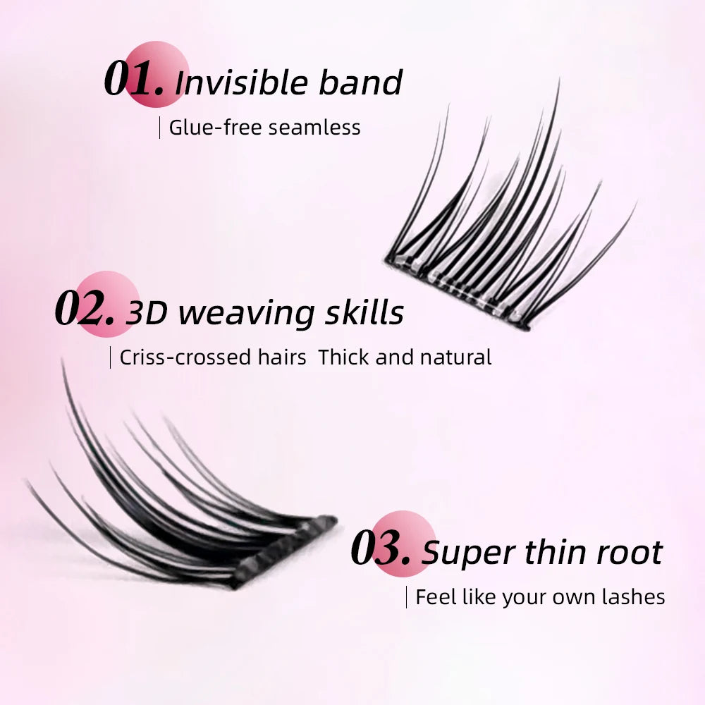 Yelix Self Adhesive Korean Manga Style Cluster Lashes 10 Row Natural Soft