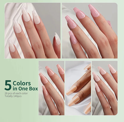 Collage of hands with different nail color options on a light green background