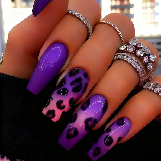 Medium Gradient Multicolor Leopard Print Press On Nails Square Almond Tips
