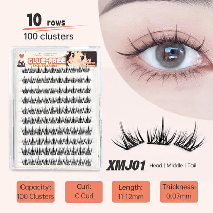 Yelix Self Adhesive Korean Manga Style Cluster Lashes 10 Row Natural Soft