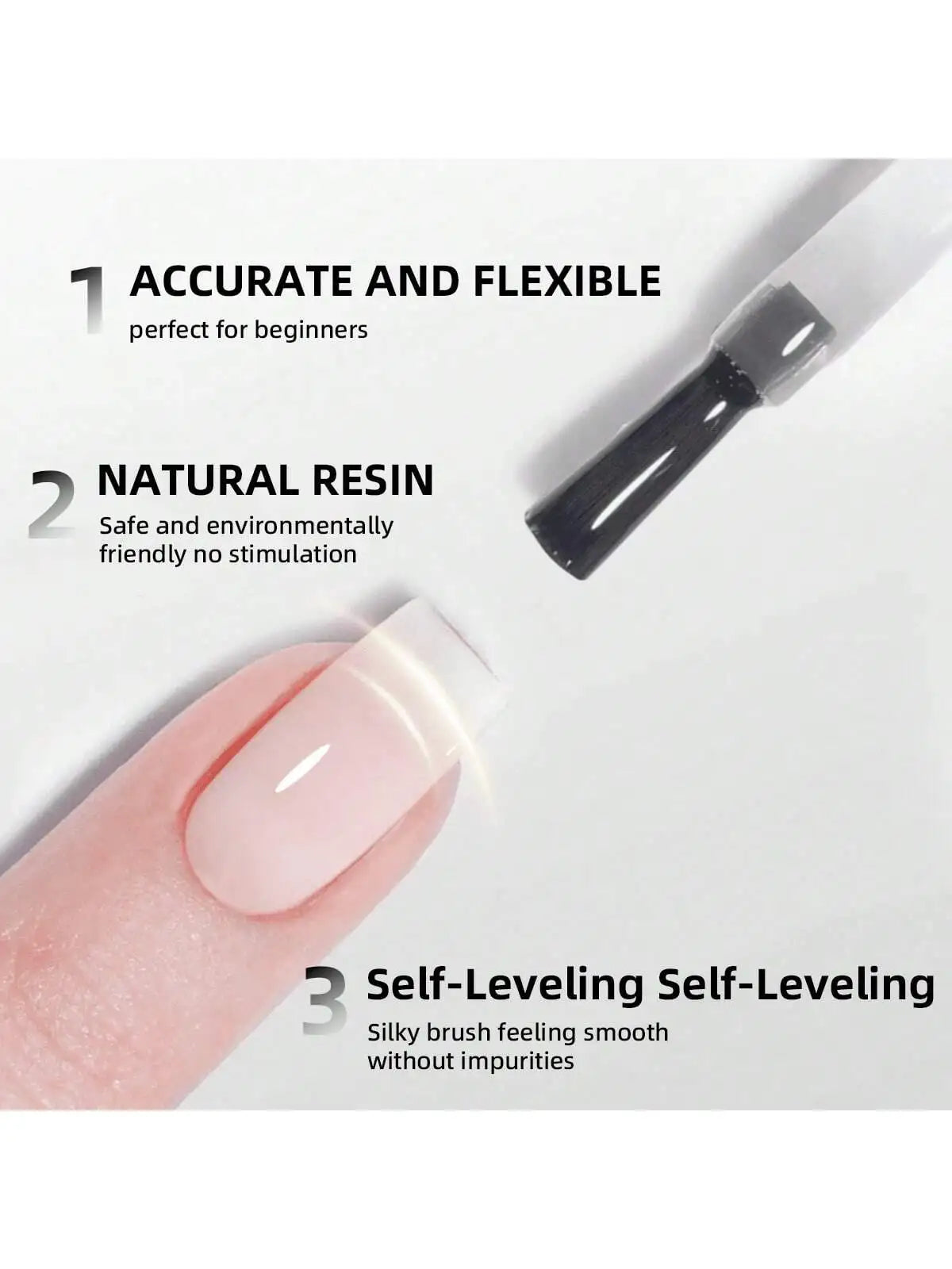 Nail polish with text highlighting features on a white background