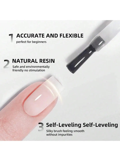 Nail polish with text highlighting features on a white background