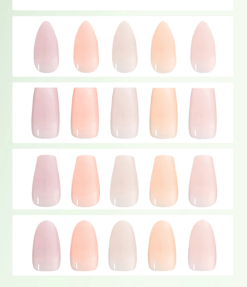 Set of pink and beige nail polish swatches on a white background