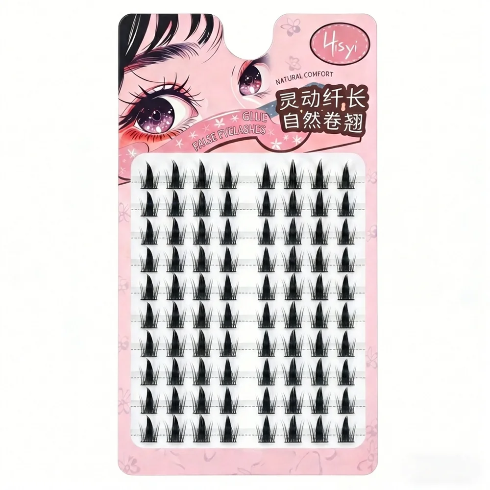 HISYI Self Adhesive Manga Style Cluster Lashes 10 Row Box Natural Look