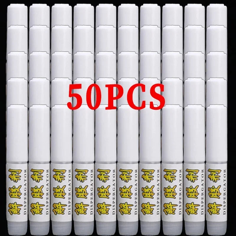Multiple white tubes with yellow text and '50PCS' in red above them on a black background.