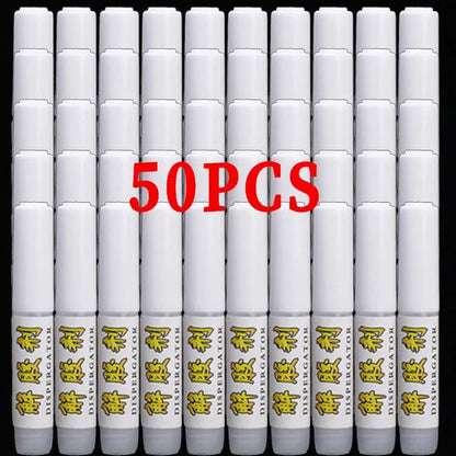 Multiple white tubes with yellow text and '50PCS' in red above them on a black background.