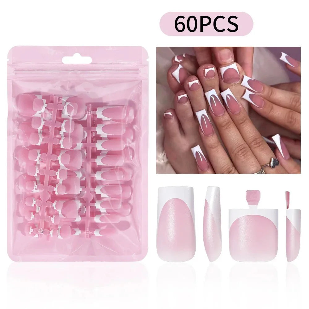 60 Piece Short French Tip Press On Toenails Multicolor Set