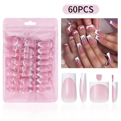 60 Piece Short French Tip Press On Toenails Multicolor Set