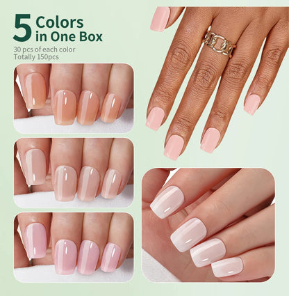 Collage of hands with different nail color options on a light green background