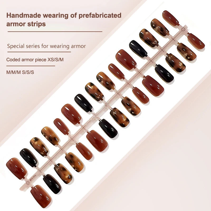 Set of prefabricated armor strips with brown and black colors on a beige background