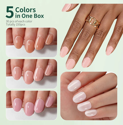 Collage of hands with different nail colors on a light green background