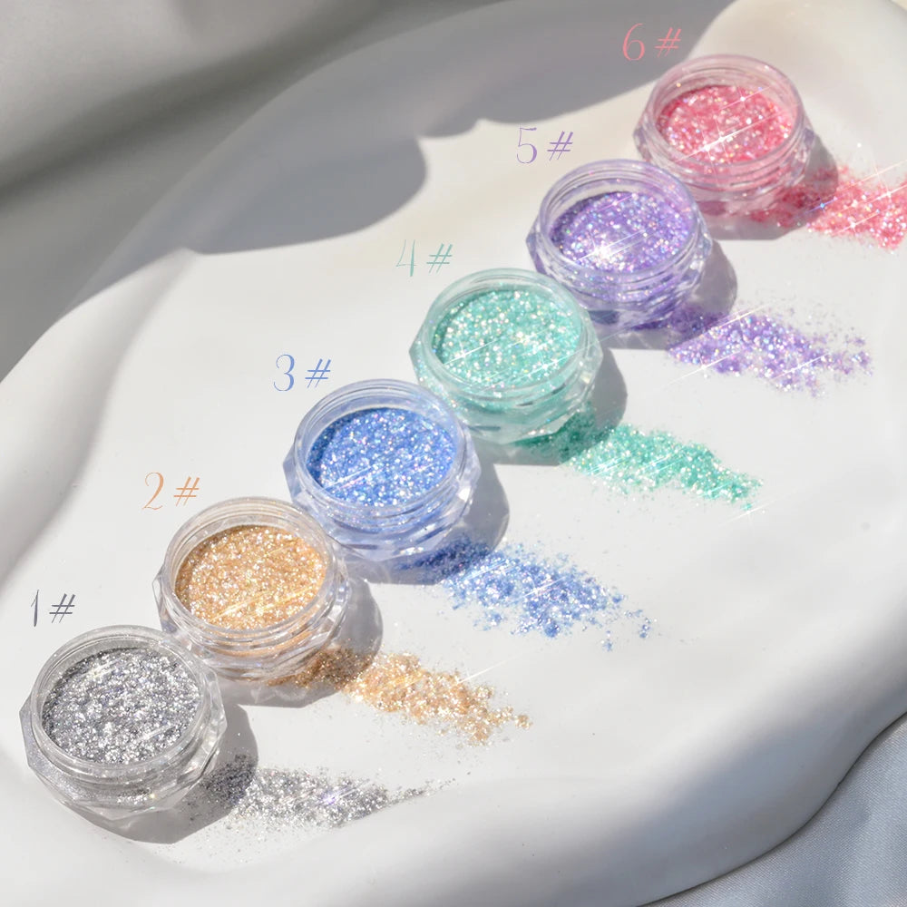 6 Color Opal Neon Iridescent Mirror Nail Glitter Powder Set