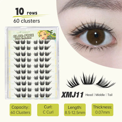Yelix Self Adhesive Korean Manga Style Cluster Lashes 10 Row Natural Soft