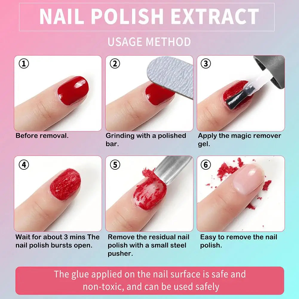 Step-by-step guide on using nail polish extract with images and text.