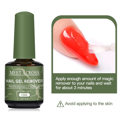 Nail gel remover bottle with instructions on a white background